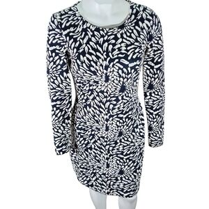 Badgley Mischka Belle Navy and Cream Midi Bodycon Dress size 8 EUC